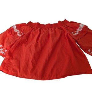 Crown & Ivy Embroidered Floral Shirt Womens Size XXL Orange Off Shoulder Boho